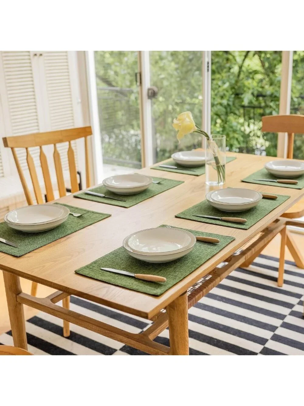Vintage Green Linen Placemats Set of 4 | Heat Resistant Textured Table Decor